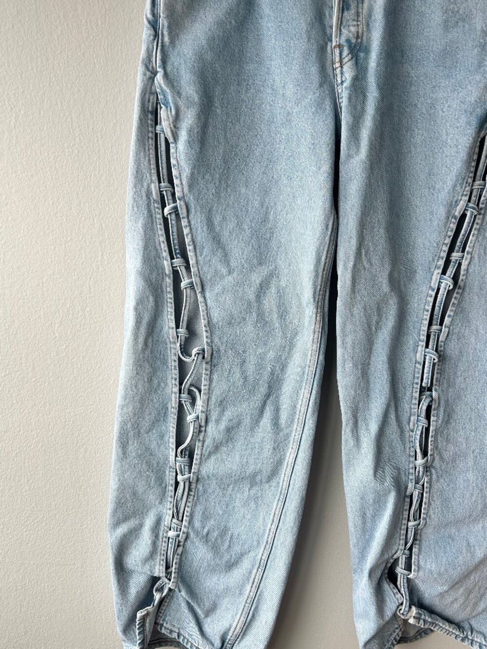 & Other Stories Atelier Lace Up Cut Out Jeans Light Wash Wide Leg 28 - Picture 4 of 13